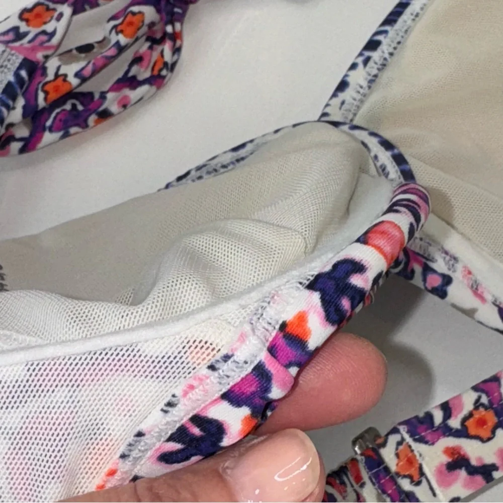 Athleta Purple Pink Orange Floral Halter Bikini Top